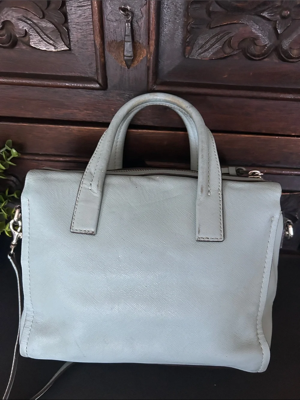 Coach Light Blue Leather Satchel with Top Handles